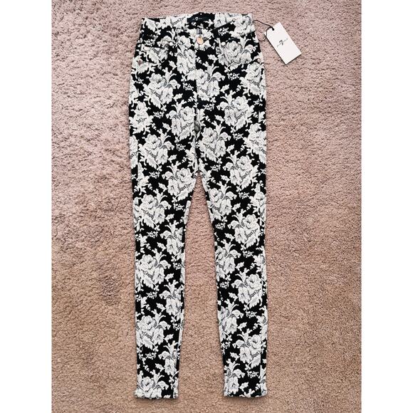 NWT 7 For All Mankind High Rise Skinny Jeans White Rose Jacquard 24 Feminine - Picture 2 of 9